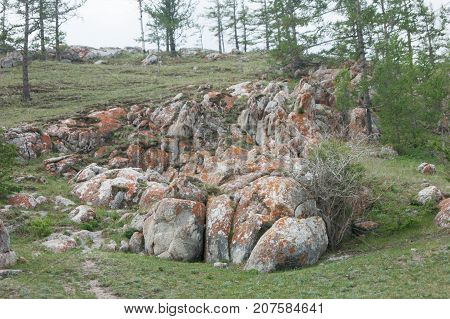 Rocks in tangerian steppes near lake Baikal, Russia