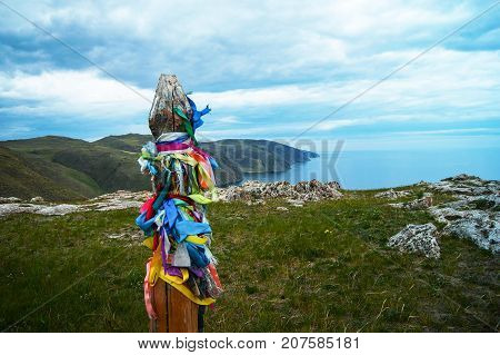 Holy place of shamans in the lake Baikal shoreline, Aya bay.
