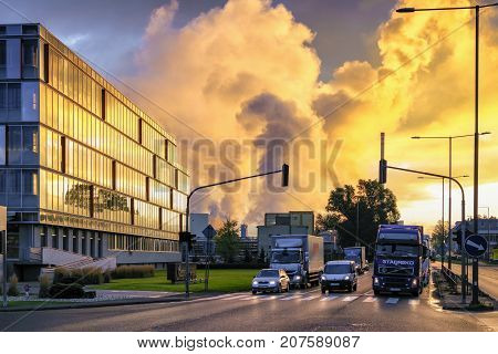 RUZOMBEROK SLOVAKIA - OCTOBER 4: Air pollution from factory Mondi on October 4 2017 in Ruzomberok