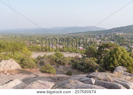 Navacerrada Road, With The Town In The Background. Madrid's Community. Spain. Europe
