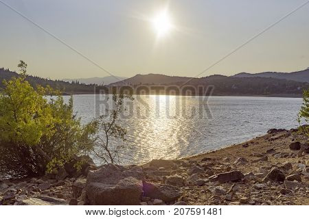 Sunset In The Reservoir Of Navacerrada. Madrid's Community. Spain. Europe.
