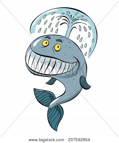 Whale cartoon image. Artistic freehand drawing. Authentic cartoon.