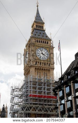 London, 28th September 2017:- The Palace of Westminster, home to the British Parliament with scaffolding due to renovation work on the UNESCO world heritage site.