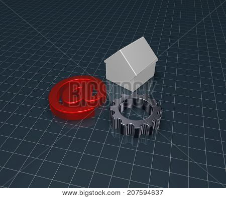 gear wheel house model and email alias - 3d illustration