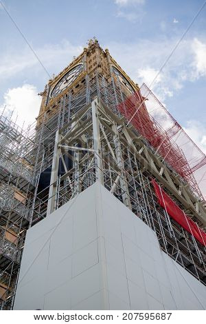 London, 28th September 2017:- The Palace of Westminster, home to the British Parliament with scaffolding due to renovation work on the UNESCO world heritage site.