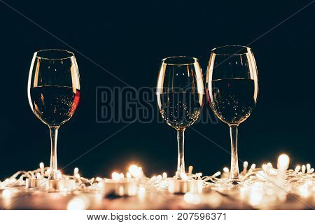 Glasses Of Wine And Fairylights
