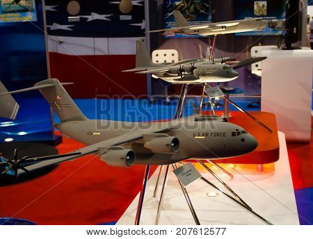 Changi, Singapore - Feb 6,2010 : U.S Air Force display Boeing C-17 model in Singapore Air Show 2010