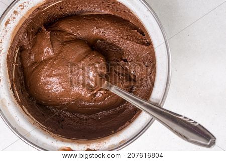 Chocolate Ganache Mixture In The Metal Pot