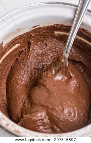 Chocolate Ganache Mixture In The Metal Pot