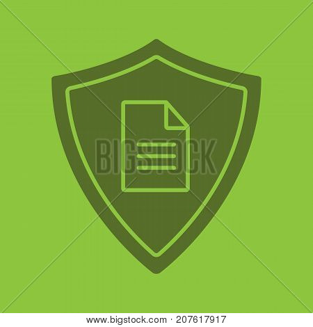 Personal document security glyph color icon. Silhouette symbol. Protection shield with private document. Negative space. Vector isolated illustration