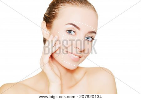 renovating skin concpet. woman face portrait with lifting marks
