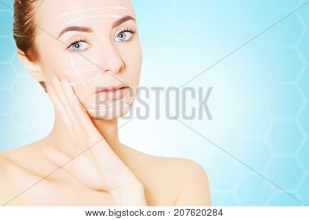 renovating skin concpet. woman face portrait with lifting marks