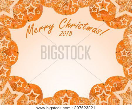 Mandarins on an orange background with the words Merry Christmas 2018