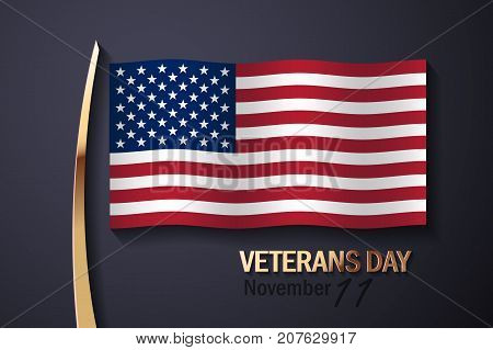 Vector Illustration with American Flag and Golden Decorative Elements.