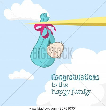 Vector Illustration with Newborn and Stork for Your Design