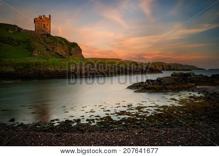 Gylen Castle and Port a'Chaisteil in sunset light Isle of Kerrera Scotland