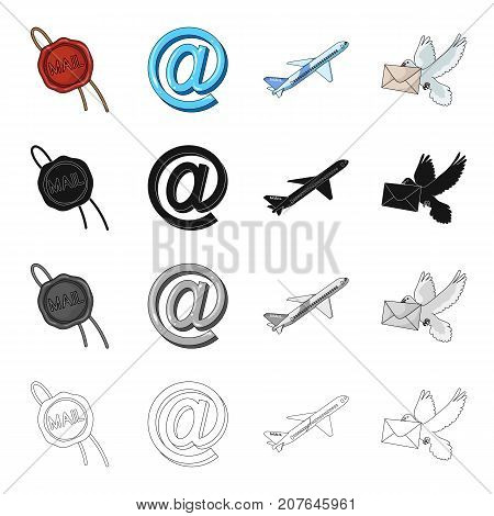 Mail, stamp, logo, and other  icon in cartoon style. Writing, messege, cover icons in set collection