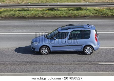 Frankfurt Germany - Sep 19 2017: Skoda Roomster family mpv driving on the highway in Germany