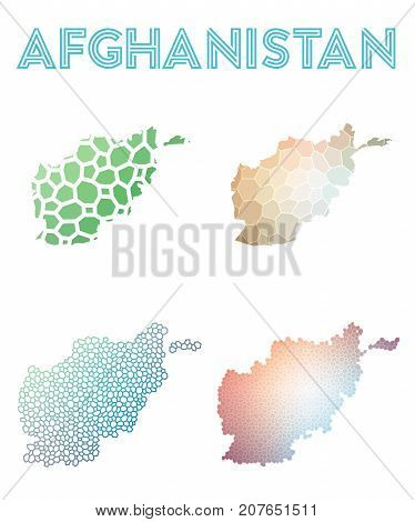 Afghanistan Polygonal Map. Mosaic Style Maps Collection. Bright Abstract Tessellation, Geometric, Lo
