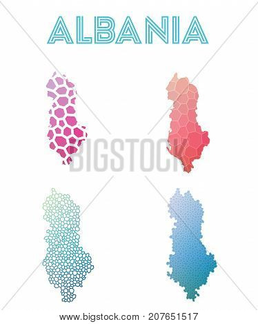 Albania Polygonal Map. Mosaic Style Maps Collection. Bright Abstract Tessellation, Geometric, Low Po