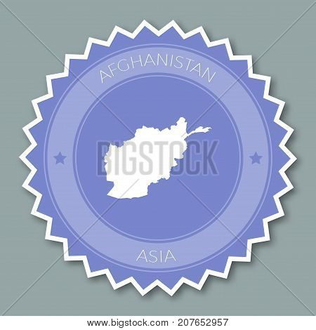 Afghanistan Badge Flat Design. Round Flat Style Sticker Of Trendy Colors With Country Map And Name.