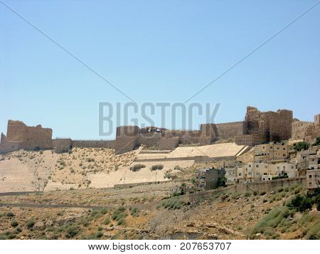 View of Kerak Castle crusader castle in Al Karak Jordan
