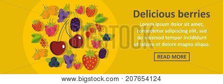 Delicious berries banner horizontal concept. Flat illustration of delicious berries banner horizontal vector concept for web design