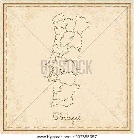 Portugal Region Map: Stilyzed Old Pirate Parchment Imitation. Detailed Map Of Portugal Regions. Vect