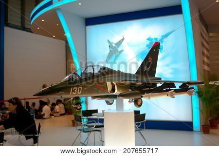 Changi, Singapore - Feb 6,2010 : Russia fighter jet model show in Singapore Air Show 2010
