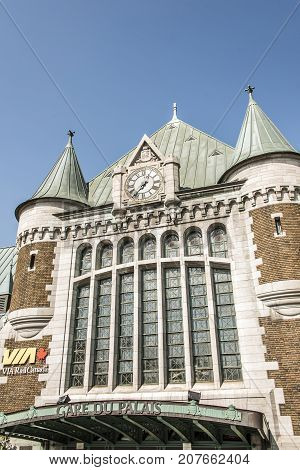 Quebec, Canada - 12.09.2017 View of Gare du Palais, Quebec Central Train Station. Opened in 1915 and is a Heritage Railway Station