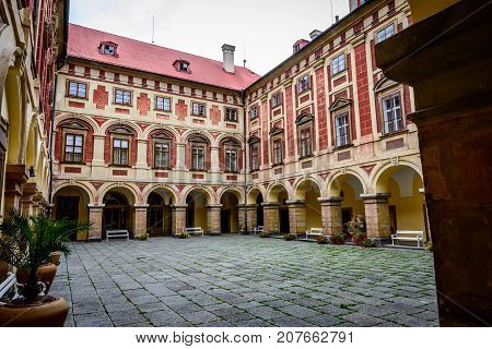Czech baroque castle Libochovice in sunny day