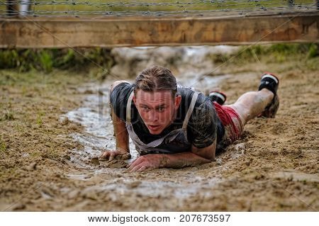 Under Barbed Wire Stage Of Heroes Race. Tyumen
