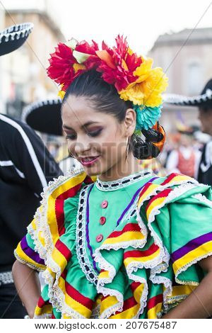 QUARTU S.E., ITALY - JULY 15, 2017: 31 Sciampitta - International Folklore Festival - Sardinia (Folkloristic Ballet of the University Fuente Universidad de Coahuila - Mexico)