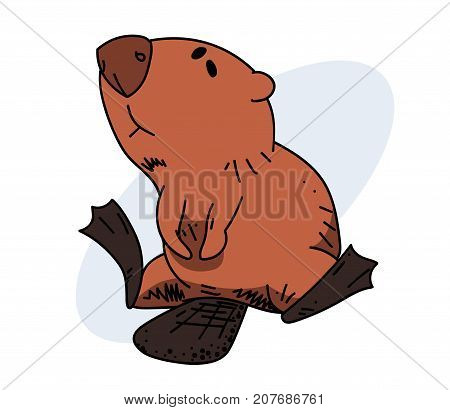 Lazy beaver, hand drawn cartoon image. Freehand artistic illustration.