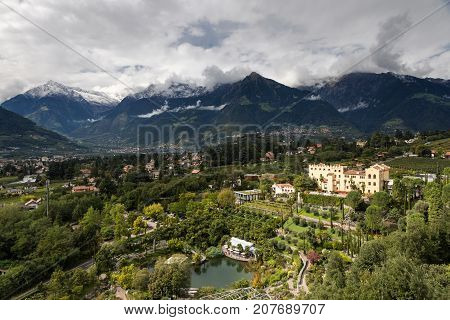 Lookout over the city of Meran South Tyrol Italy