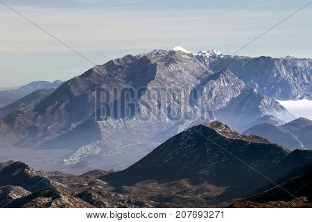 Mountain Biokovo viewed from mountain Mosor in Dalmatia region in Croatia