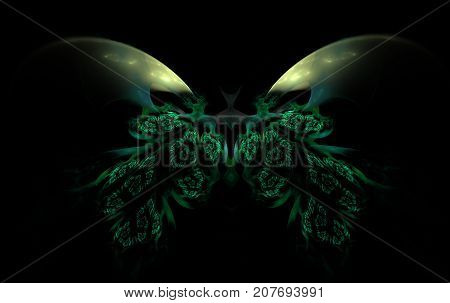 Colorful fractal butterfly. Artistic water splash. 3D surreal illustration. Sacred geometry. Mysterious psychedelic relaxation pattern. Fractal abstract texture. Digital artwork graphic astrology magic