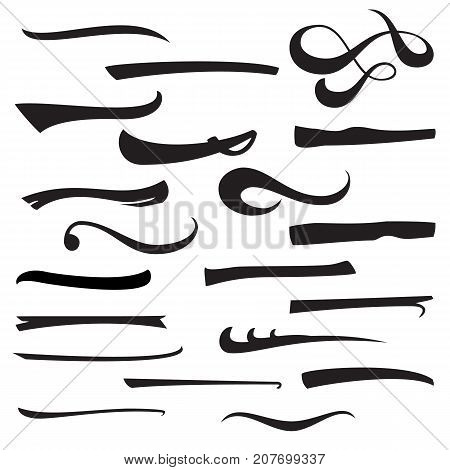 Underlines Lettering Lines Set Isolated. Handwritten Letter. Vintage Elements For Your Design. Vector illustration Handwritten Marker.