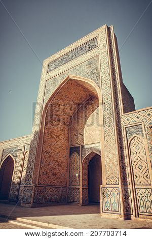 Image of the Mir-i-Arab Medressa in Bukhara Uzbekistan.