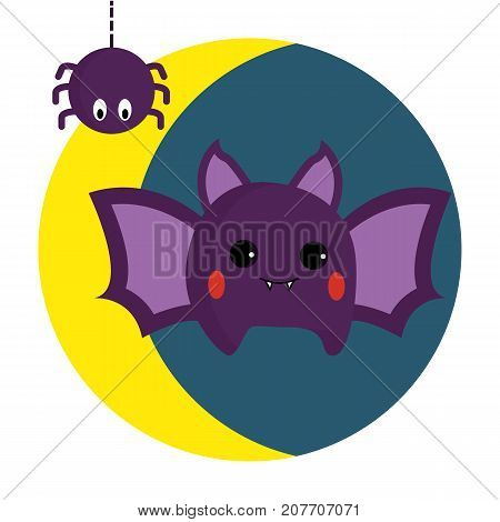 Bat with a spider moon and a dark sky