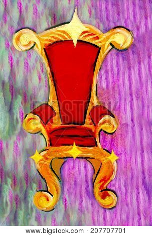 Acrylic painting of Throne in Gold and Red Velvet