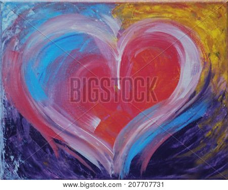 Acrylic painting on canvas of colorful heart