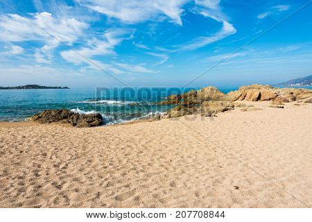 Beautiful Corsica beach mountains sea blue sky