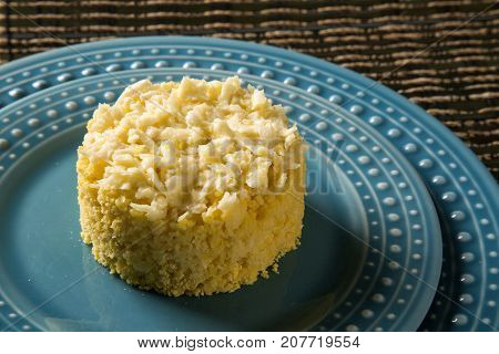 Corn Couscous. Cuscuz into a dish. Gourmet food.