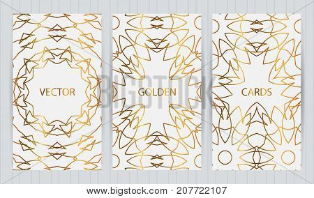 Set Of Cards In Golden Color On Light Grey Background. Vector Business Templates For Restaurant Menu