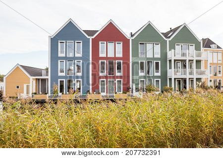 In the town of Houten these beautifully painted houses are on the water