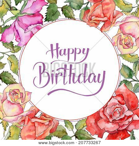Wildflower rose flower frame in a watercolor style. Full name of the plant: rose. Aquarelle wild flower for background, texture, wrapper pattern, frame or border.