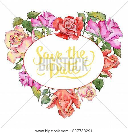 Wildflower rose flower frame in a watercolor style. Full name of the plant: rose. Aquarelle wild flower for background, texture, wrapper pattern, frame or border.