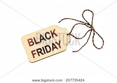 Beige tag with a lace on a white background and an inscription discount