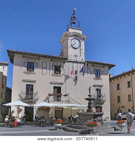 PESCOCOSTANZO ITALY - AUGUST 18 2015: town hall. The mountain village - about 1400 m above sea - Pescocostanzo in the region of Abruzzo Italy